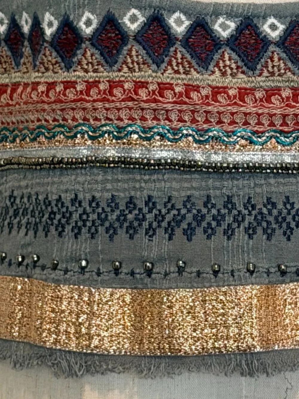 Ecote Boho Embellished Cotton Tank - Green & Gold Festival Top S - Picture 5 of 10